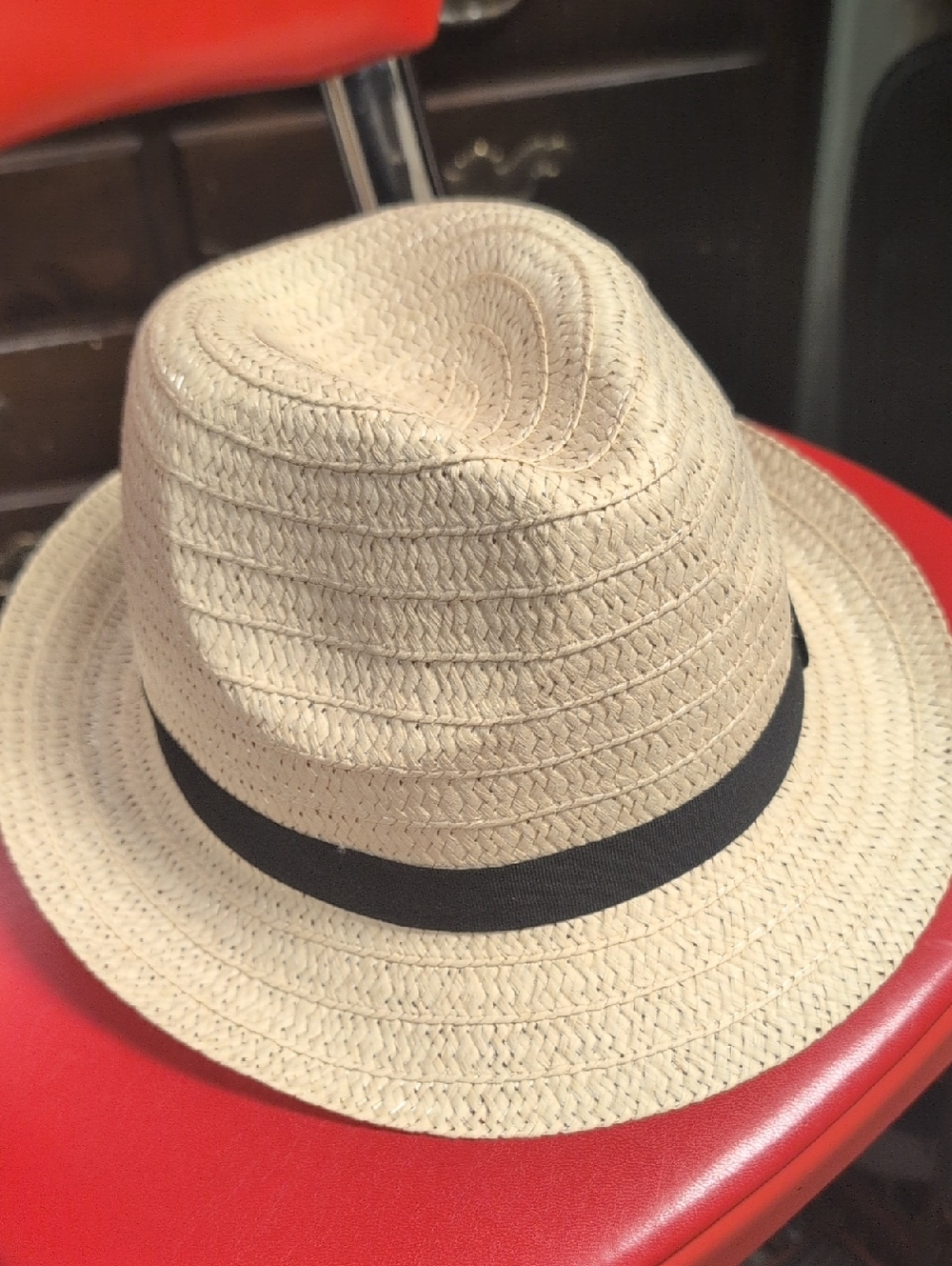 Straw Fedora Hat with Black Band